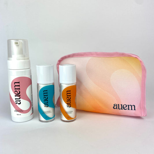 Kit Skincare Trio - Auem - (Limpeza + Vitamina C + Ácido Hialurônico) + BRINDE Necessaire