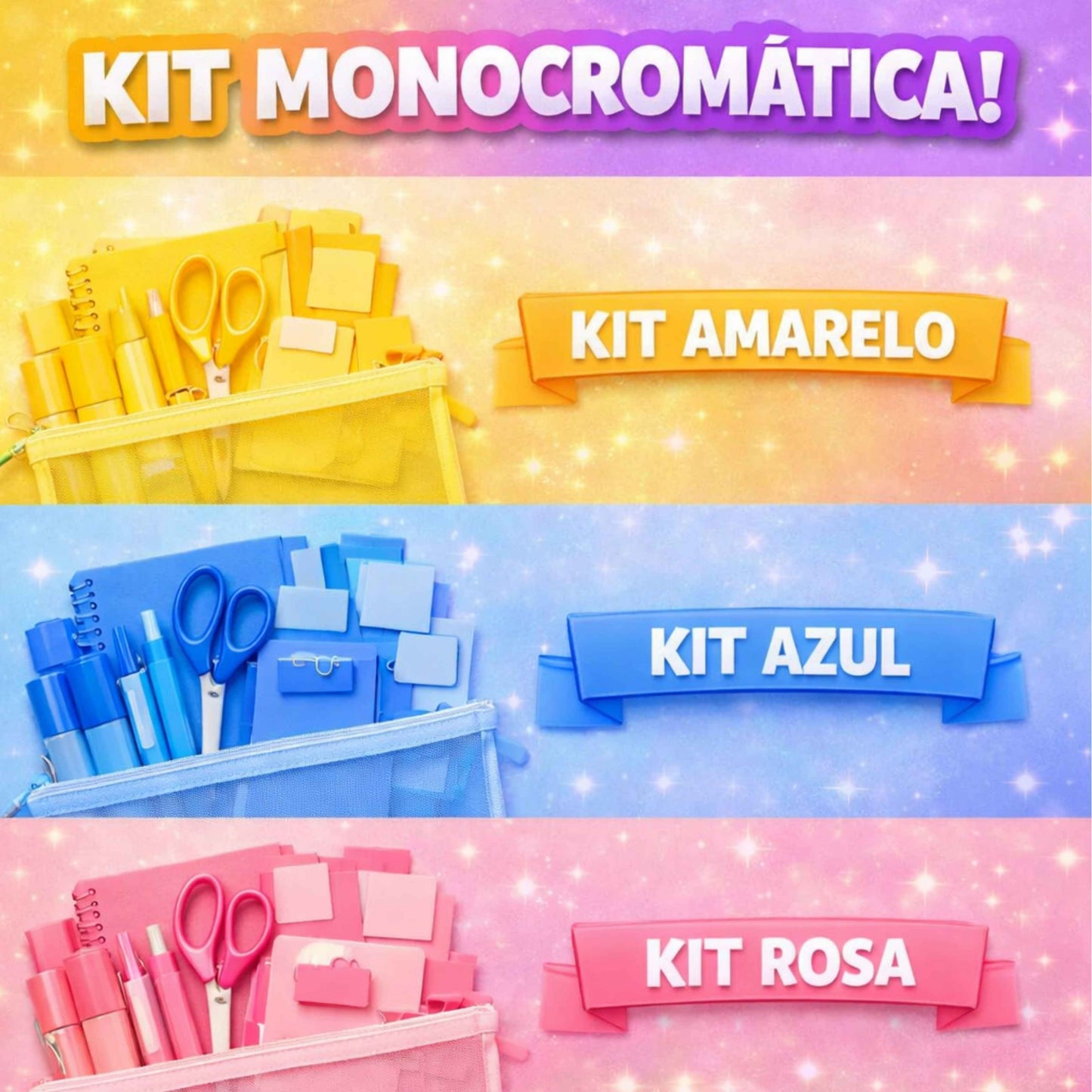 Bag Monocromática – Papelaria Unicórnio – Kit Monocromático + Bag Telinha (BRINDE)